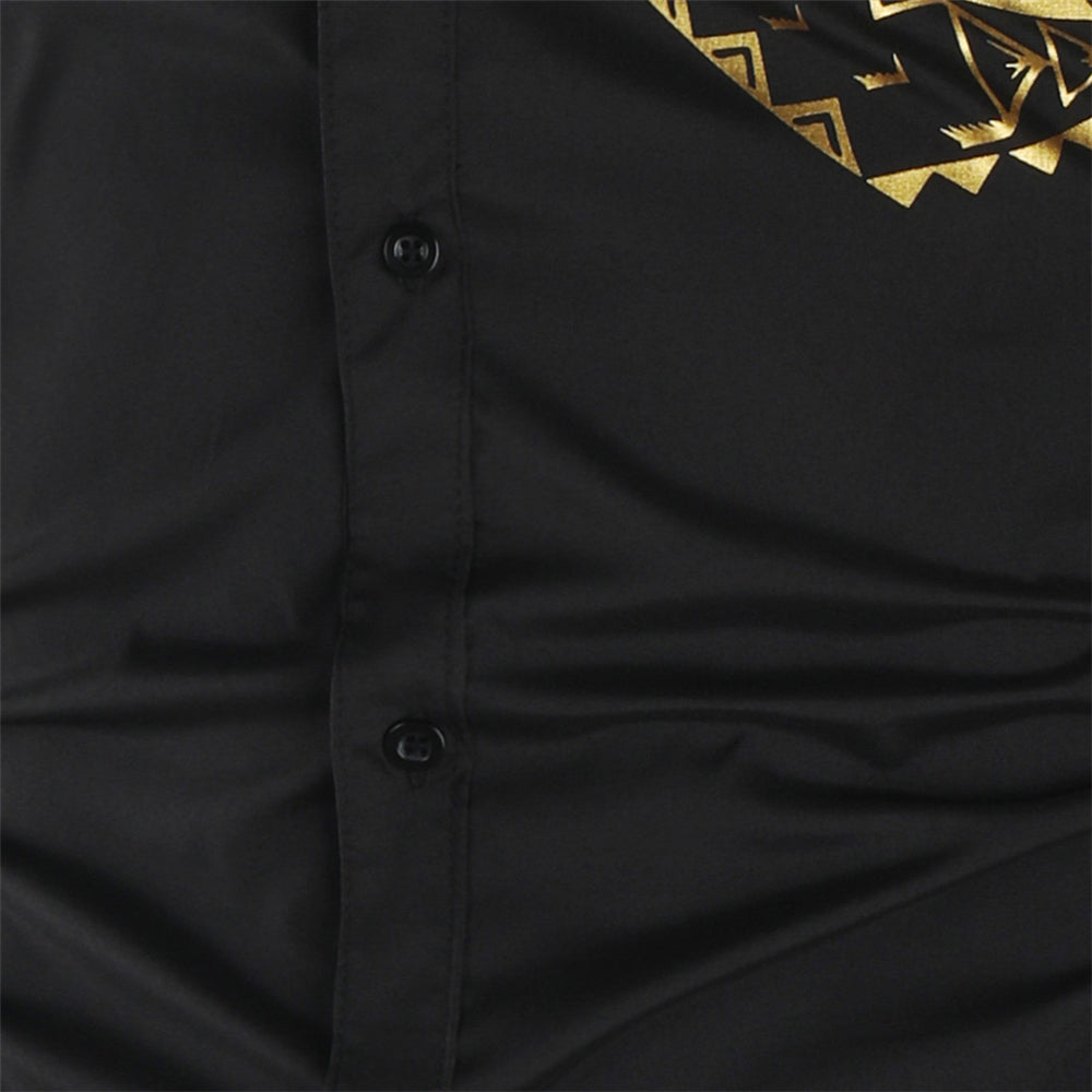 Luxury Gold Black Shirt Men New Slim Fit Long Sleeve - Shirt Slim Fit Long - NosCiBe