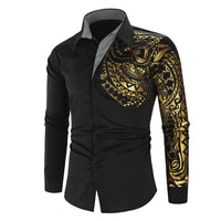 Thumbnail for Luxury Gold Black Shirt Men New Slim Fit Long Sleeve - Shirt Slim Fit Long - NosCiBe