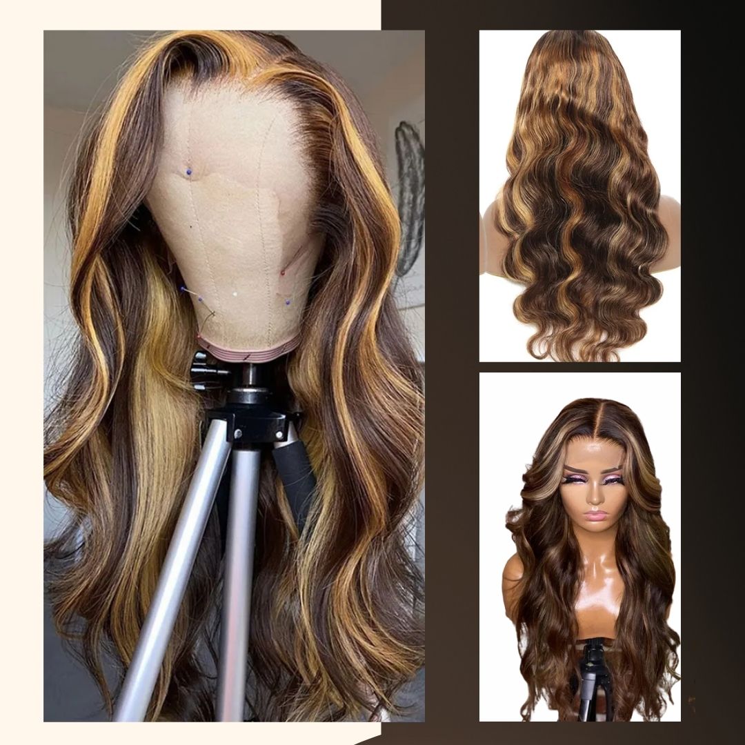Transparent HD Lace Frontal Highlight Straight Ombre Human Hair  Brazilian Wig  For Black Women