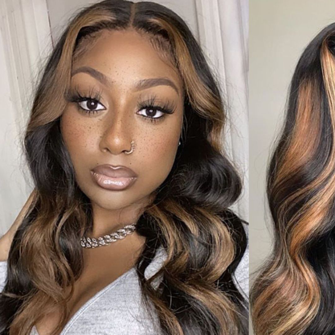 Highlight Honey Brown Ombre Human Hair Wigs 13X4 Straight Lace Front Transparent HD For Black Women