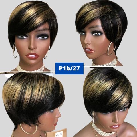 Raw peruvian virgin hair Pre Plucked Short Human Hair Wigs With Baby Hair Ombre 1b/30 Short Pixie Cut Wigs