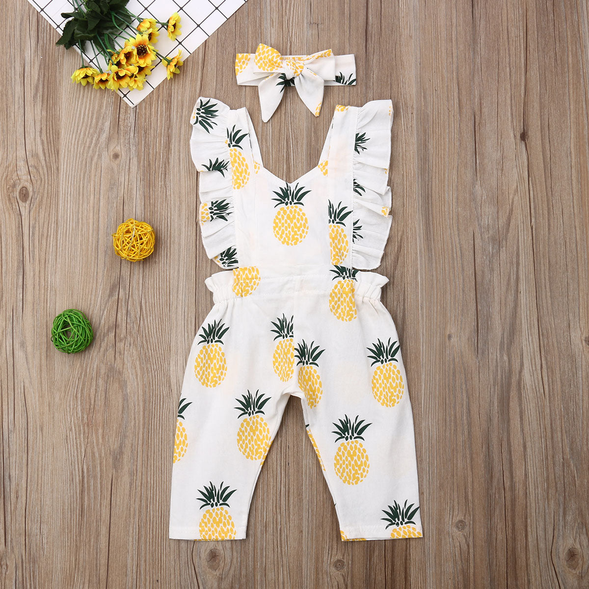 Emmababy Newborn Baby Girl Clothes Sleevless Ruffle Pineapple Print Romper Jumpsuit Headband 2Pcs Outfits Clothes Summer - Jumpsuit - NosCiBe