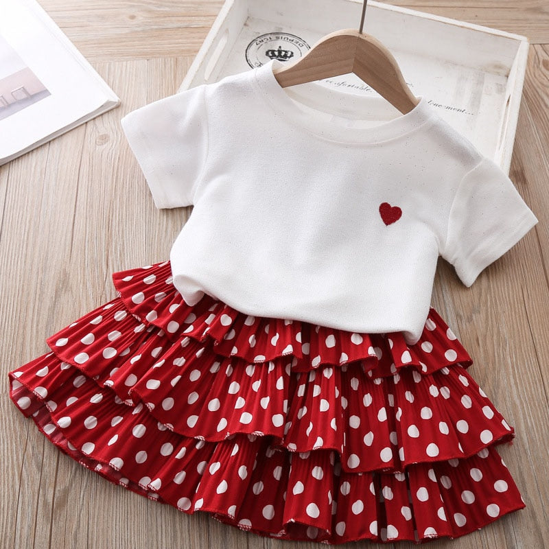 Bear Leader toddler white blouse polka dot skirts summer short sleeve 2 pcs for kids baby girl Clothes 3-7 years - kids girl Clothes - NosCiBe