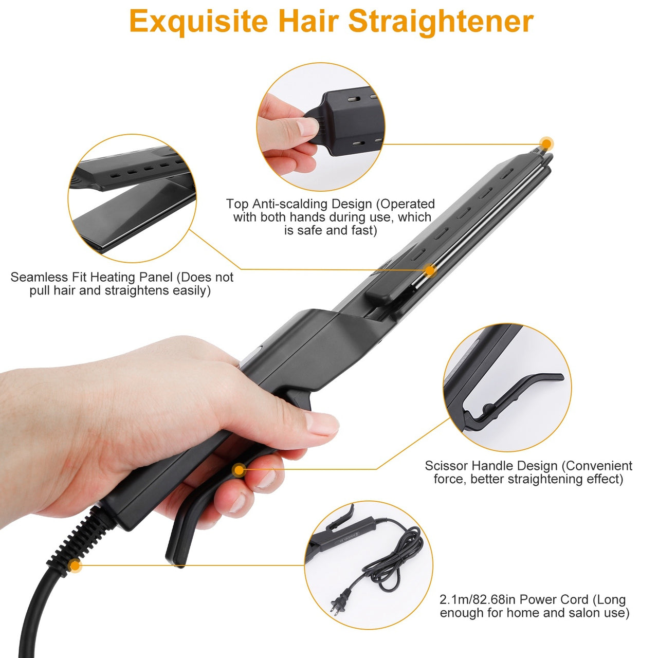 Electric Hair Straightener 4 Temperature Scissor Ceramic Flat Iron Wet Dry Use Bangs Splint Glider Hair Clip Straightener - NosCiBe