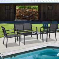 Thumbnail for 4 Pieces patio furniture set outdoor garden patio conversation sets poolside lawn chairs with glass coffee table porch furniture (black)