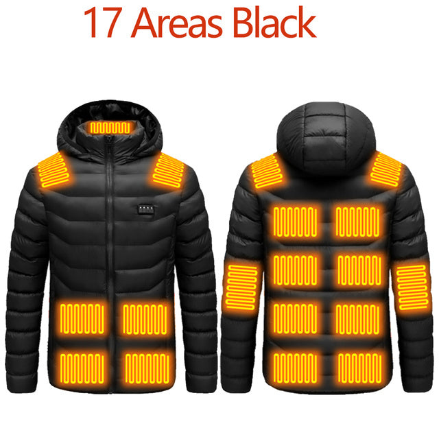 17 Areas Heated Jacket USB Winter Outdoor,  Sprots Thermal Coat