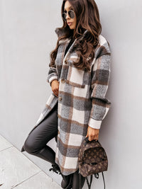 Thumbnail for Women Winter Woolen Coats Plaid Print Retro Warm Thick Long Jacket Outercoats  Outwear Manteau Femme Hiver