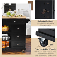 Thumbnail for Kitchen cart with Rubber wood desktop rolling mobile kitchen island with storage and 5 draws 53 Inch length (Black)