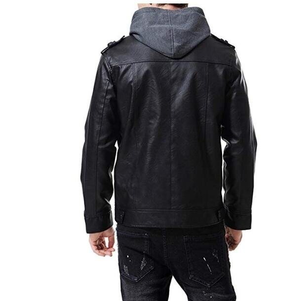 Men's PU Faux Leather Hood Jacket