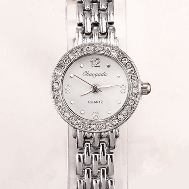 Casual Clock Silver Bracelet Watch Women Rhinestone Quartz Wristwatch