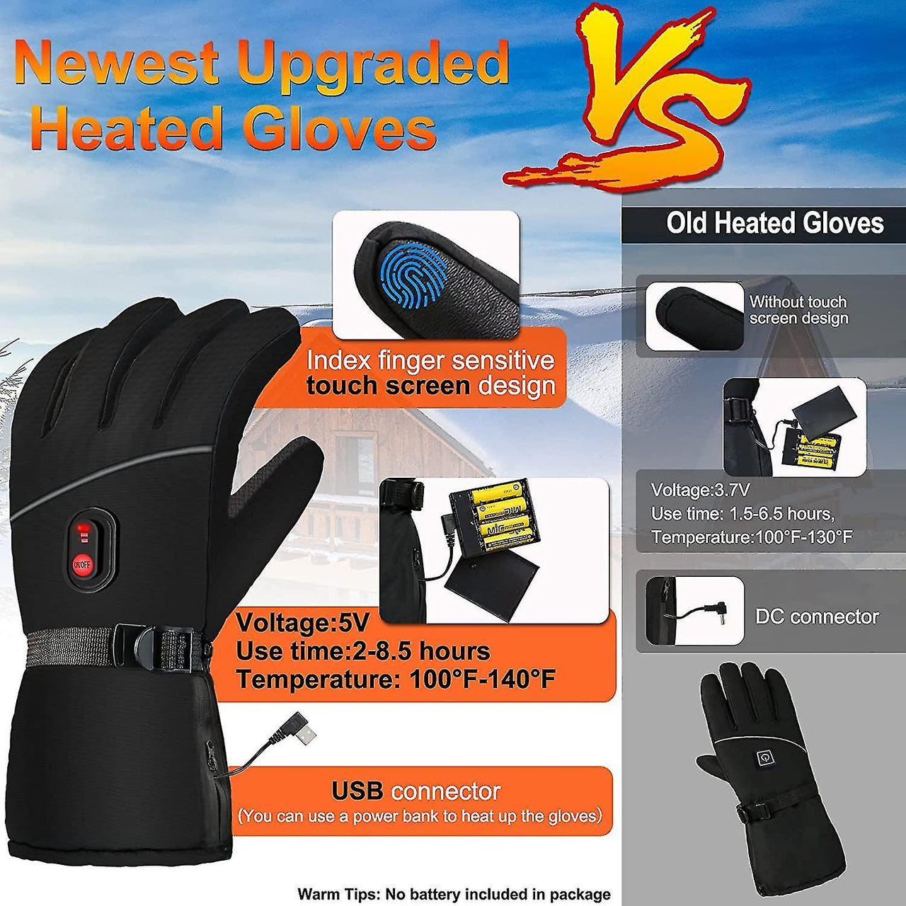 Heated Gloves, Rechargeable Electric Battery Heating Gloves, Touchscreen Heated Gloves