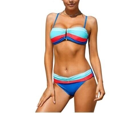 Colorful Striped Bikini Split Swimsuit
