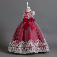 Thumbnail for Kid retro princess evening dress lace bow tie embroidery fluffy yarn skirt flower