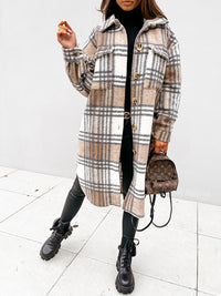 Thumbnail for Women Winter Woolen Coats Plaid Print Retro Warm Thick Long Jacket Outercoats  Outwear Manteau Femme Hiver