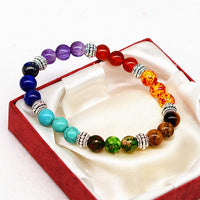 Thumbnail for Reiki ancient silver natural stone agate tiger colorful crystal bracelet seven chakra Yoga Bracelet - NosCiBe