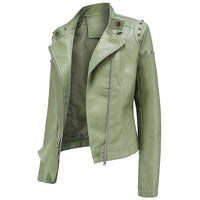 Thumbnail for Women's Slim Fit Rivet Personality Leather Jacket