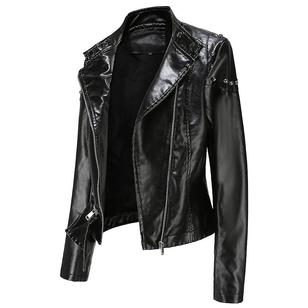 Women's Slim Fit Rivet Personality Leather Jacket