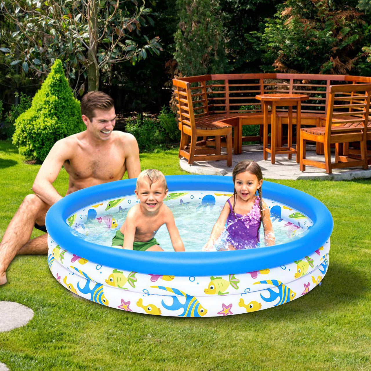 48x10In Inflatable Swimming Pool Blow Up Family Pool For 2 Kids Foldable Swim Ball Pool Center