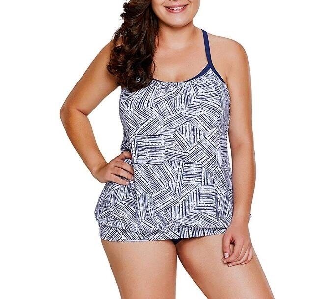 Womens Floral Print Crisscross Open Back Tankini Swimsuits with Briefs plus size