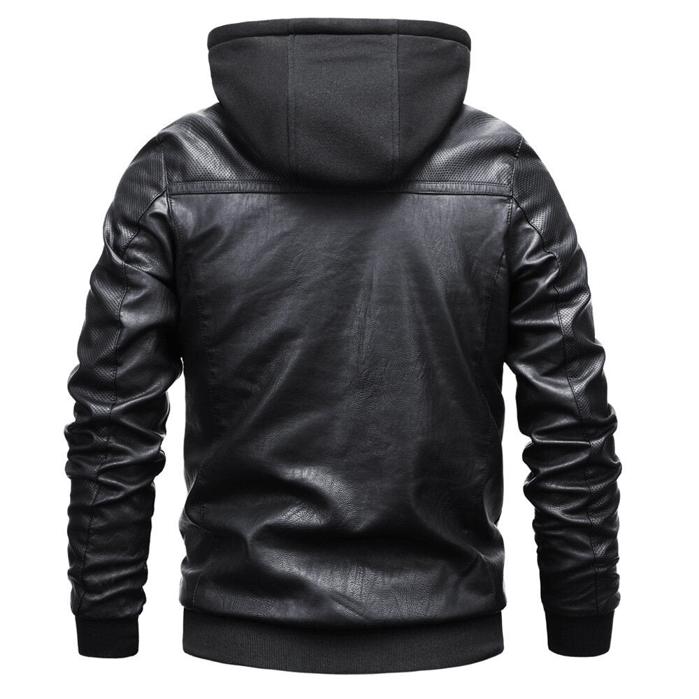 Men's Classic Hooded Loose Casual Leather Jacket