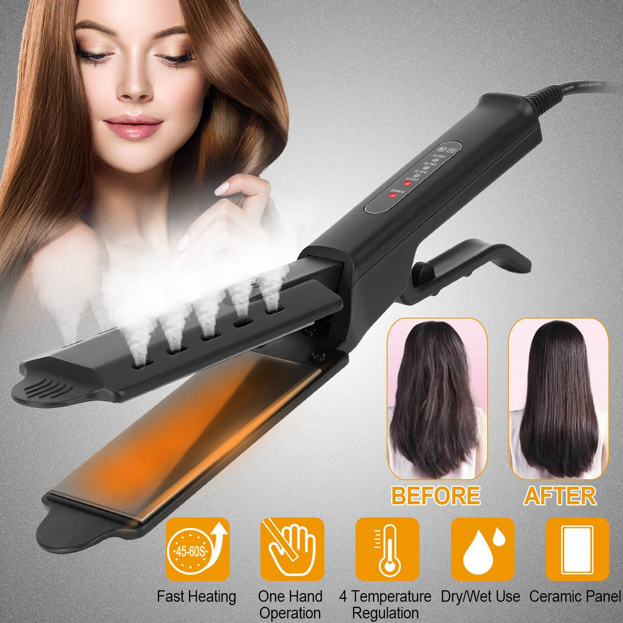 Electric Hair Straightener 4 Temperature Scissor Ceramic Flat Iron Wet Dry Use Bangs Splint Glider Hair Clip Straightener - NosCiBe
