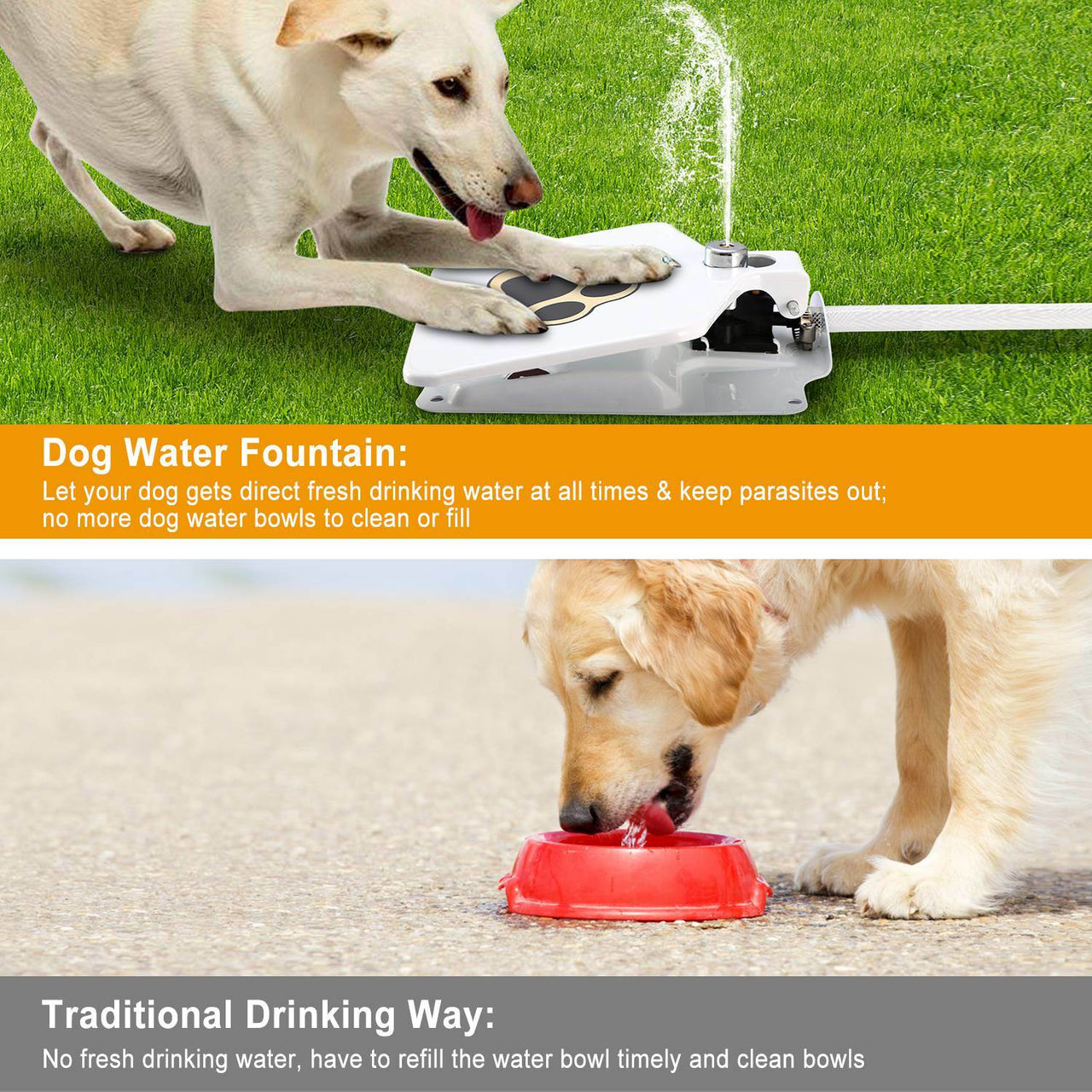 Dog Water Fountain Outdoor Dog Pet Water Dispenser Step-on Activated Sprinkler - NosCiBe