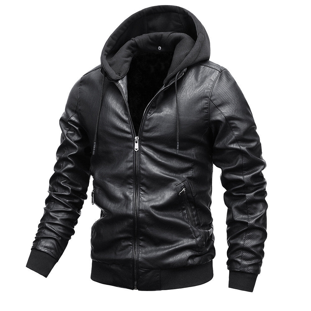 Men's Classic Hooded Loose Casual Leather Jacket