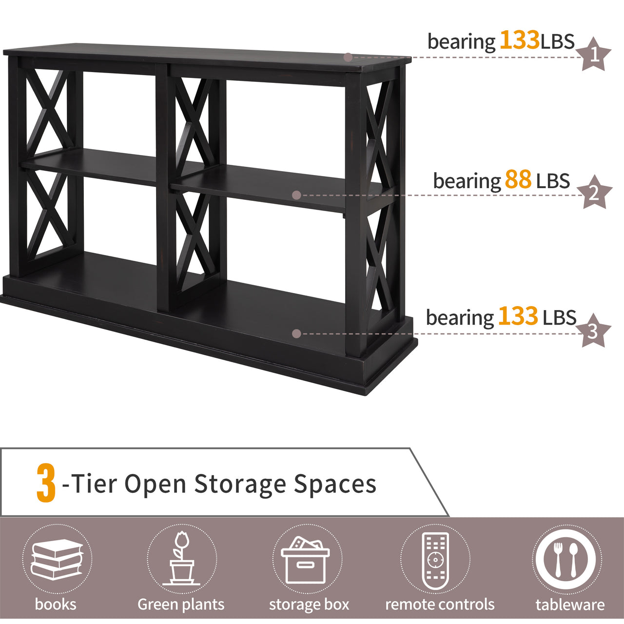 Trexm console table with 3-tier open storage spaces for living room, narrow sofa entryway or hallway