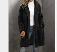 Thumbnail for Fuzzy Fleece Lapel Open Front Long Cardigan Coat