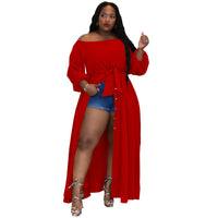Thumbnail for Fat Woman Plus Size Women's Clothing Off Shoulder Split Maxi Dress with Belt