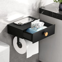 Thumbnail for Toilet Paper Holder with Storage Drawer Adhesive Wall Mount for Small Bathroom