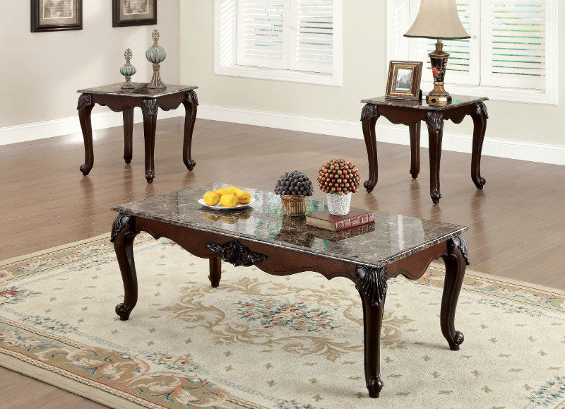 Formal Traditional 3pcs Table set Occasional Furniture  Faux Marble Top Intricate Design