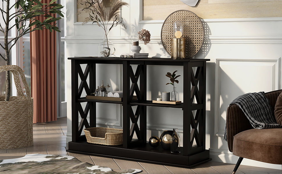 Trexm console table with 3-tier open storage spaces for living room, narrow sofa entryway or hallway