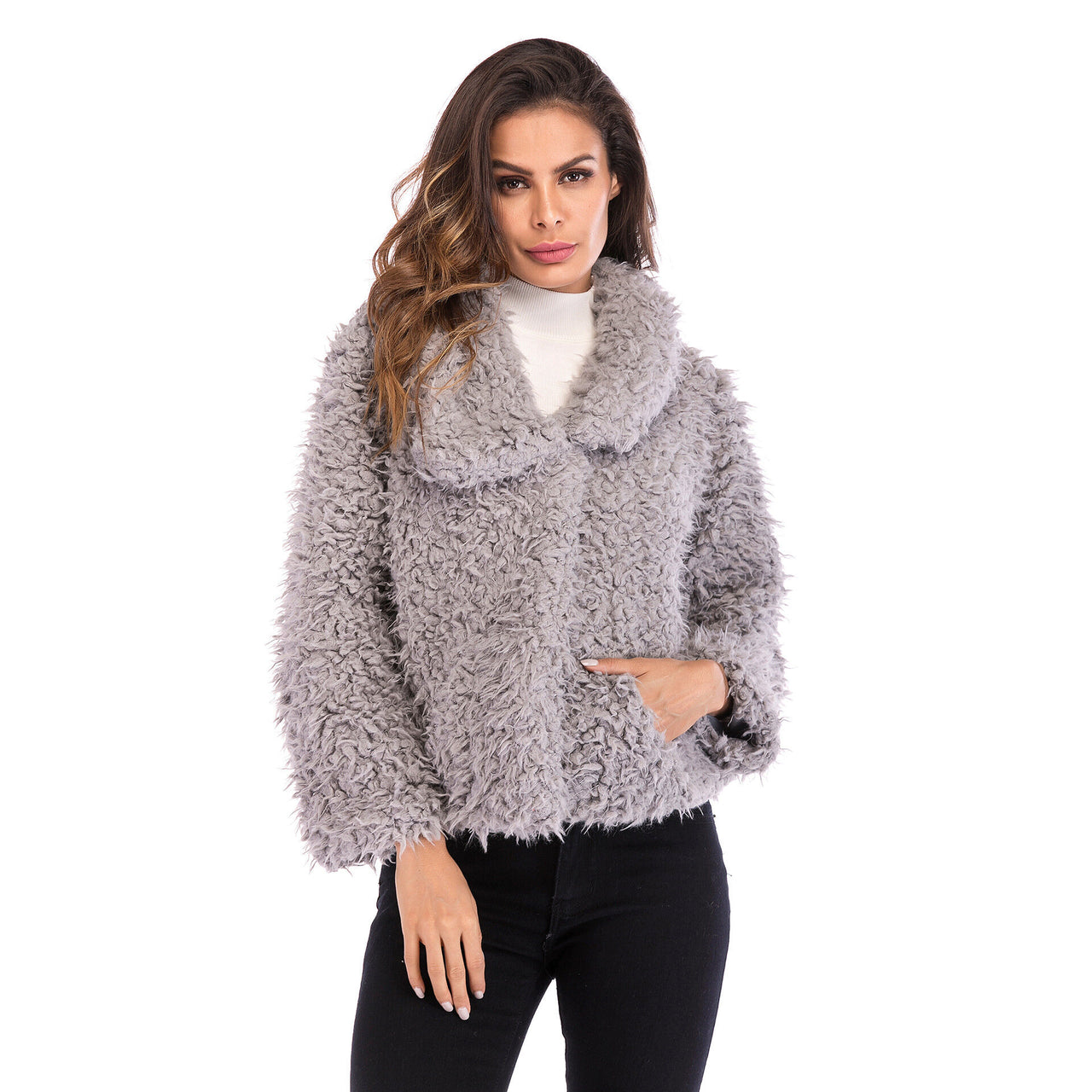 Women's Coat Fashion Lapel Faux Shearling Shaggy Oversized Coat Jacket Warm Winter