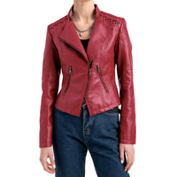 Thumbnail for Womens Faux Leather Motorcycle Jacket