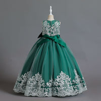 Thumbnail for Kid retro princess evening dress lace bow tie embroidery fluffy yarn skirt flower