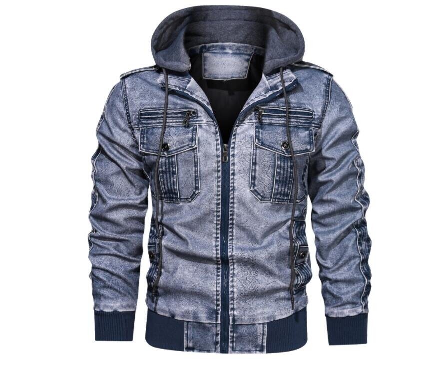 Men's Faux Leather Hooded Jacket
