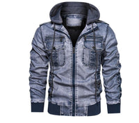 Thumbnail for Men's Faux Leather Hooded Jacket