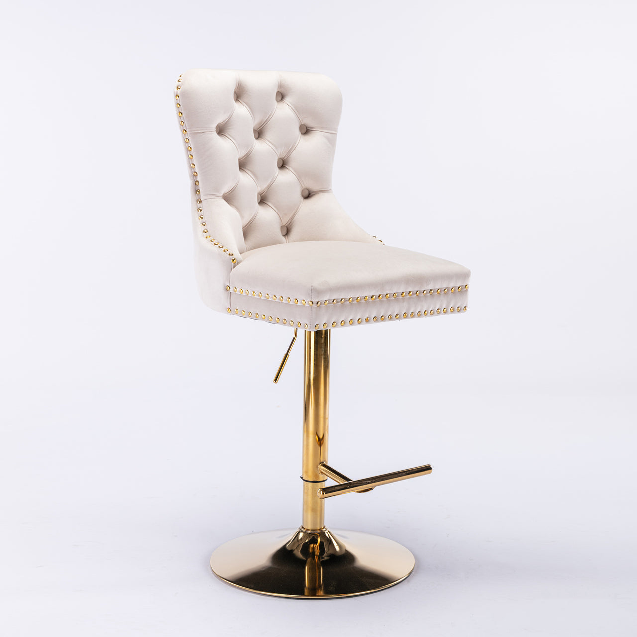 A&A Furniture Thick Golden swivel velvet barstools adjusatble