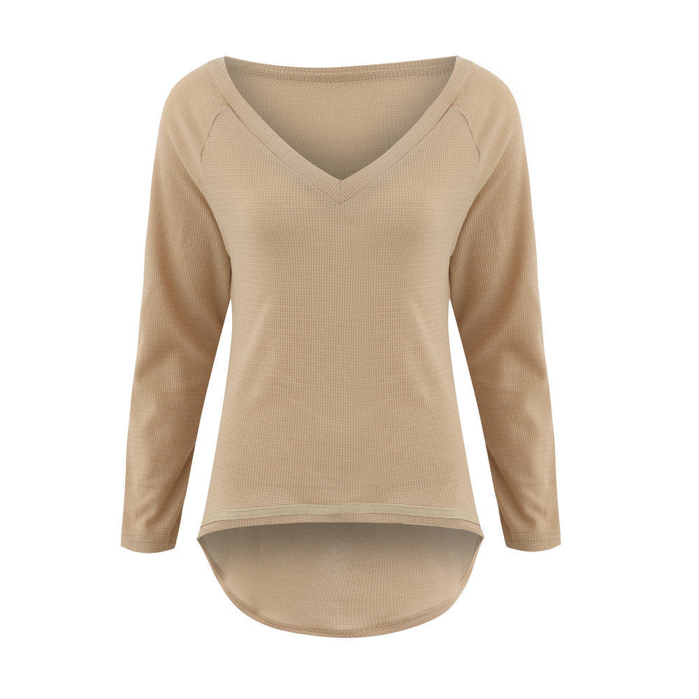 Fashion autumn top sexy V-neck loose long-sleeved splicing top