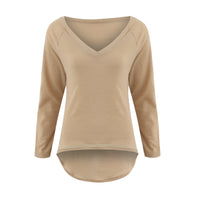 Thumbnail for Fashion autumn top sexy V-neck loose long-sleeved splicing top