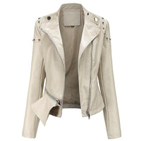 Thumbnail for Women's Slim Fit Rivet Personality Leather Jacket