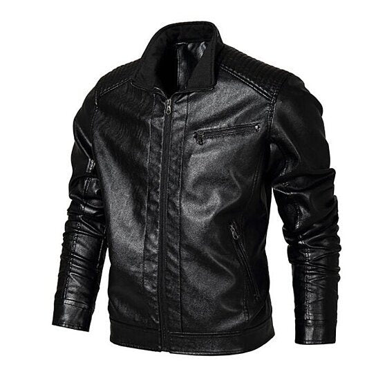 Men's Stand Collar Leather Jacket Faux Leather Outwear