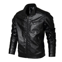Thumbnail for Men's Stand Collar Leather Jacket Faux Leather Outwear