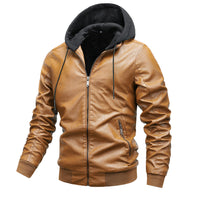 Thumbnail for Men's Classic Hooded Loose Casual Leather Jacket