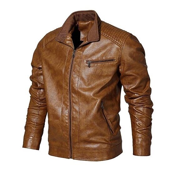 Men's Stand Collar Leather Jacket Faux Leather Outwear