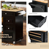 Thumbnail for Kitchen cart with Rubber wood desktop rolling mobile kitchen island with storage and 5 draws 53 Inch length (Black)