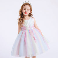 Thumbnail for Children Mesh Tulle Lace Dress Summer Fairy Princess Skirt with Lining Flower