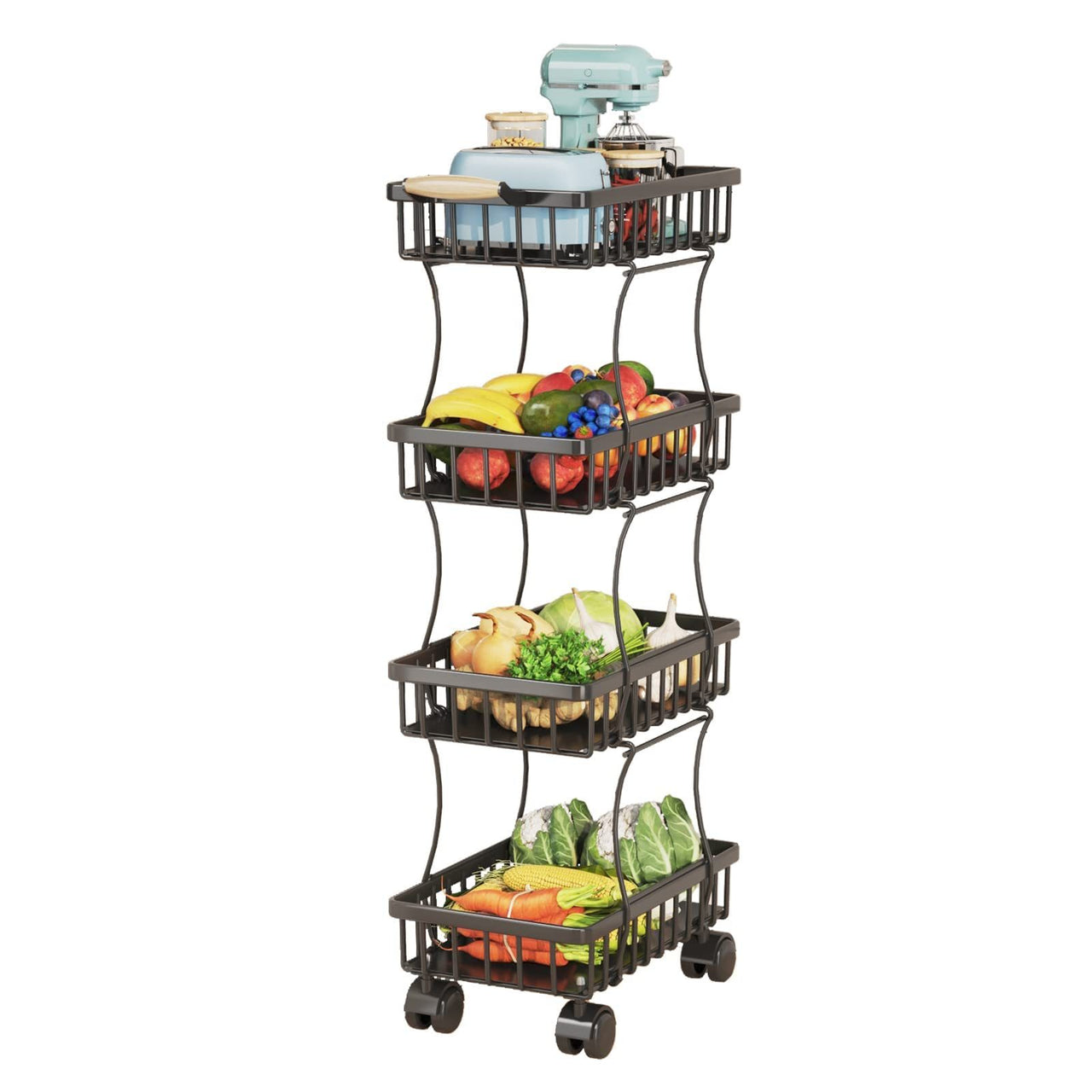 4 Tier Fruit Vegetable Basket for Kitchen, Storage Cart
