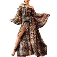 Thumbnail for Summer Women One word collar Leopard Print Dress